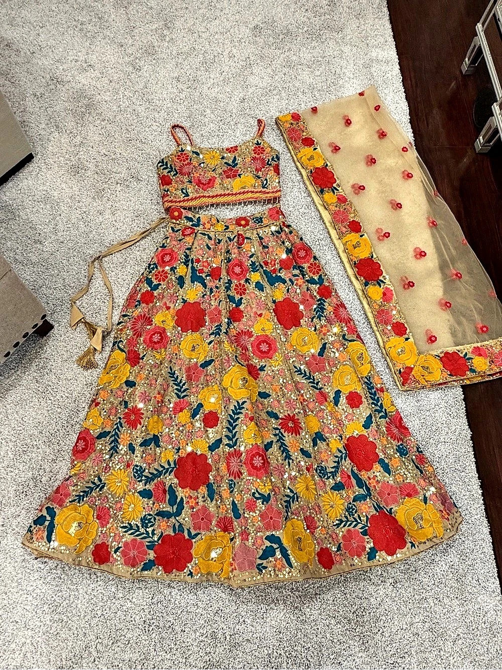 House of Indya luxe Floral Embroidered Georgette Lehenga choli set medium